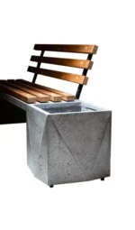 Bancă de beton cu spetează din lemn şi ghiveci - imagine 4